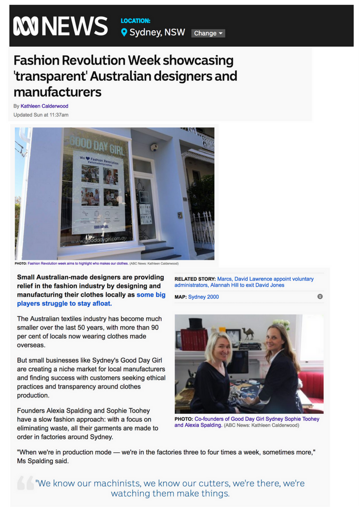 ABC NEWS: GOOD DAY GIRL + FASHION REVOLUTION